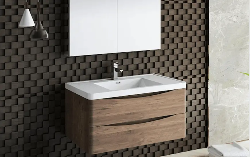 Tuscany 48 Rosewood Wall Hung Modern Bathroom Cabinet with Integrated White Sink