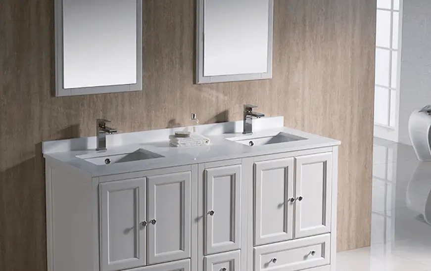 White Traditional Bathroom Cabinet with Top & 2 Sinks