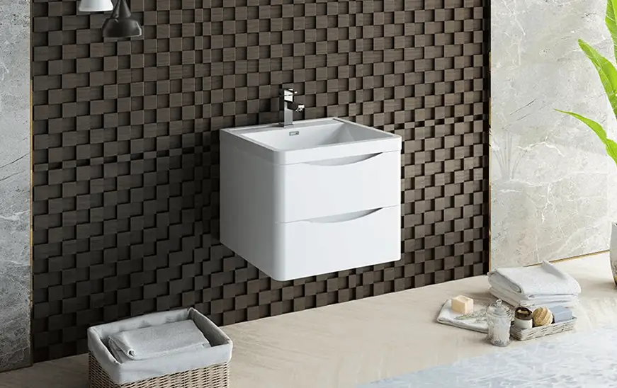 White Wall Hung Modern Bathroom Cabinet with Integrated White Sink