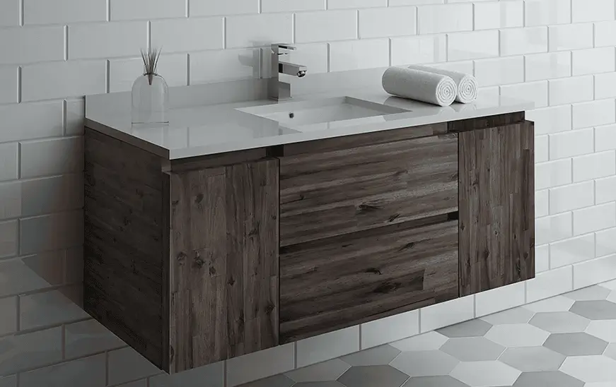 Wall Hung Modern Bathroom Vanity with Mirror in Acacia